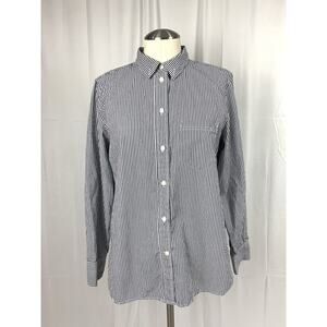 J. Crew Womans Classic-fit Cotton Poplin Button Up Shirt Navy Blue Stripe Size 8